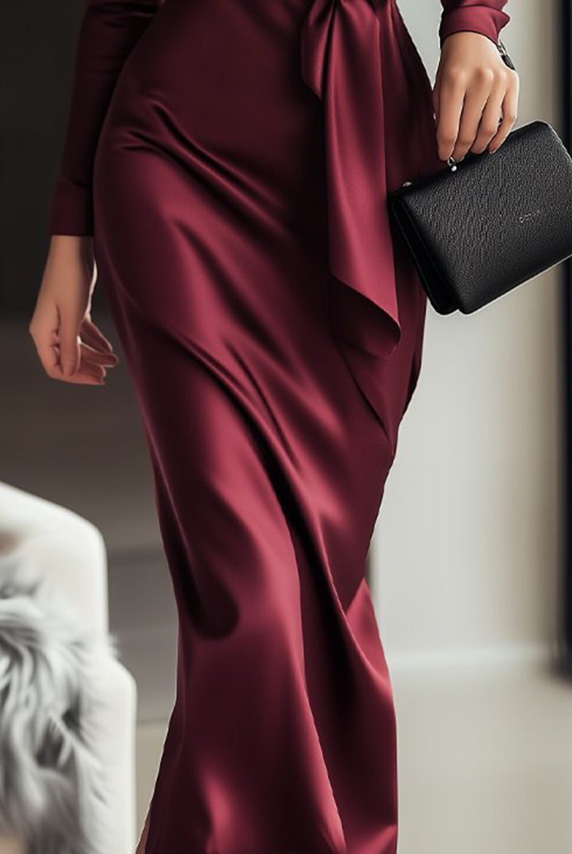 Isabelle | Burgundy Satin Wrap Dress - Lumina Vancouver - Lumina Vancouver