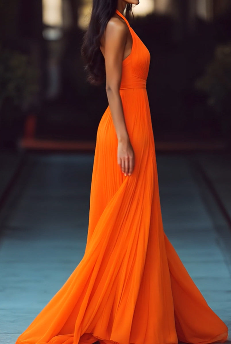 Isla | V Neck Halter Pleat Maxi Dress - Lumina Vancouver - Lumina Vancouver