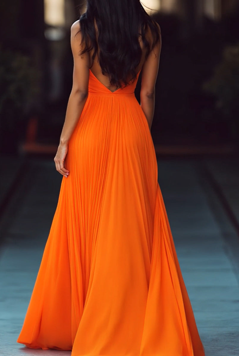 Isla | V Neck Halter Pleat Maxi Dress - Lumina Vancouver - Lumina Vancouver