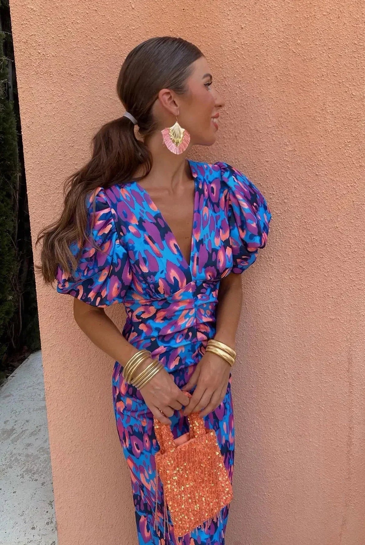 Loren - Vibrant Puff Sleeve Dress