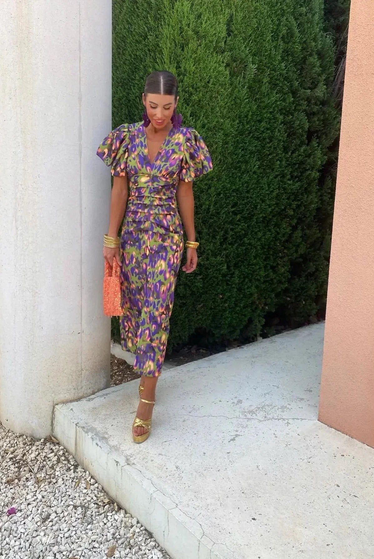 Loren - Vibrant Puff Sleeve Dress