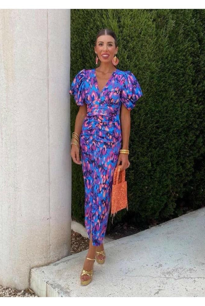 Loren - Vibrant Puff Sleeve Dress