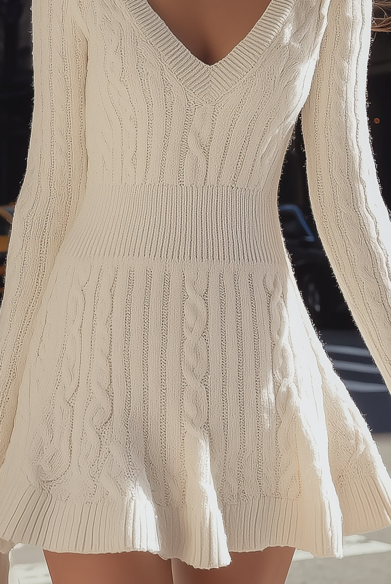 Luna | Cable Knit V-Neck Sweater Dress - Lumina Vancouver - Lumina Vancouver