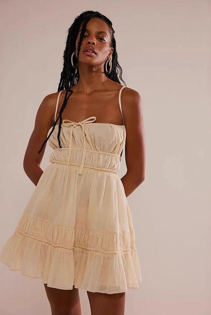 Women’s Mini Dress – Smocked Bust – Spaghetti Straps – Tiered Ruffle Hem – Flowy Fit by Lumina Vancouver