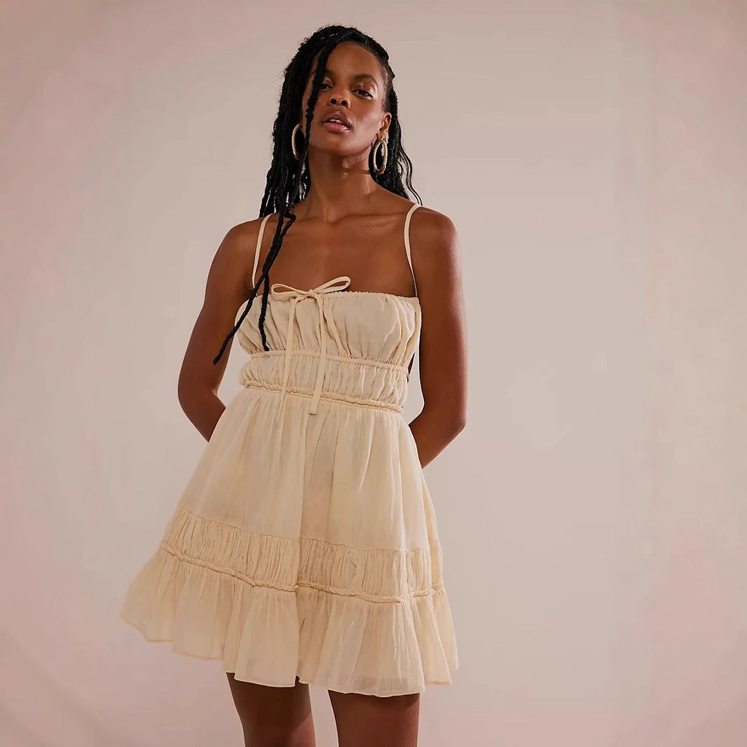 Women’s Mini Dress – Smocked Bust – Spaghetti Straps – Tiered Ruffle Hem – Flowy Fit by Lumina Vancouver