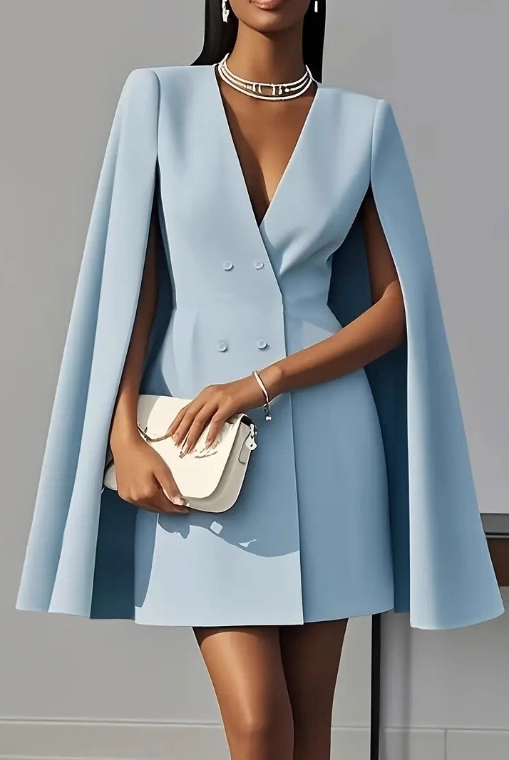 Women’s Mini Dress – Tailored Fit – Double-Breasted – Shawl Cape – V-Neck Structured by Lumina Vancouver