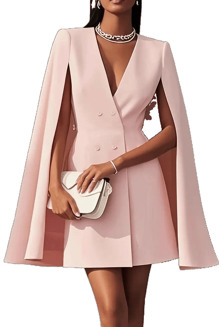 Women’s Mini Dress – Tailored Fit – Double-Breasted – Shawl Cape – V-Neck Structured by Lumina Vancouver