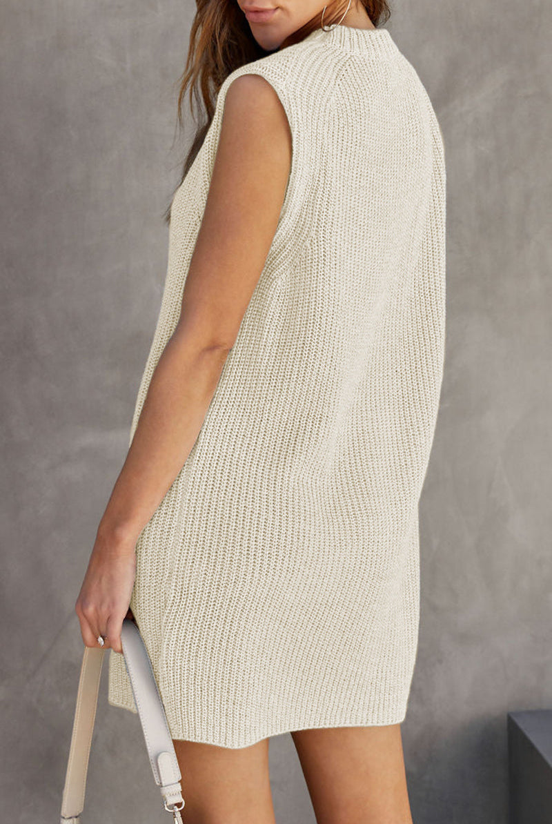 Women's Knitted Sweater Dress - Sleeveless Ribbed Design - High Neck Relaxed Fit by Lumina Vancouver