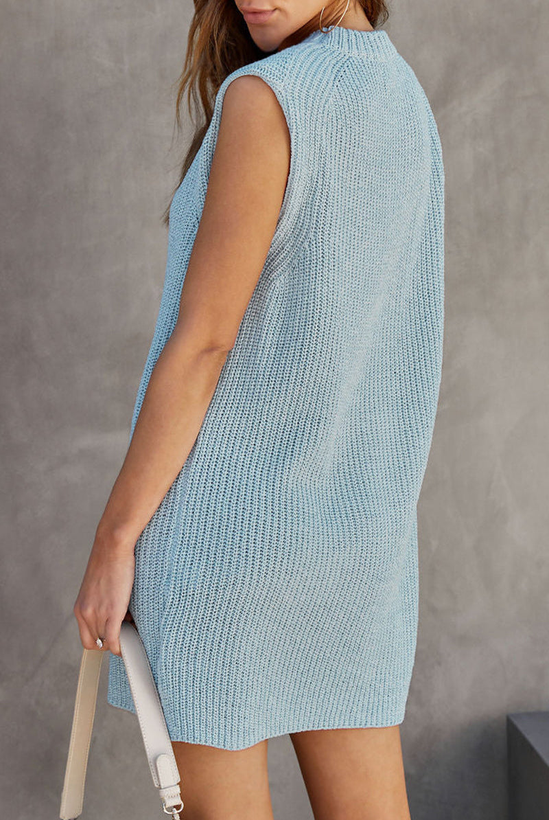 Women's Knitted Sweater Dress - Sleeveless Ribbed Design - High Neck Relaxed Fit by Lumina Vancouver