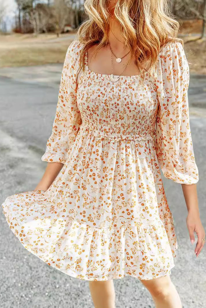 Women’s A-Line Dress – Cotton Blend – Short Sleeve – Smocked Bodice – Tiered Skirt – Pockets by Lumina Vancouver