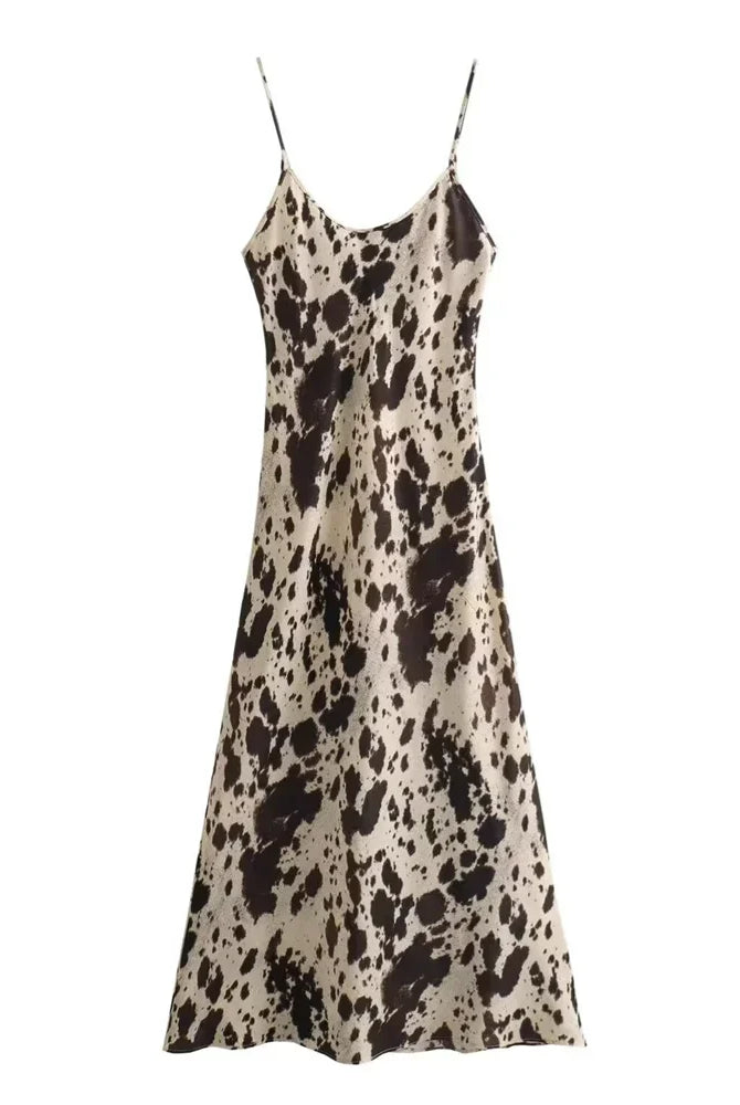 Women's Slip Dress - Silky Satin Feel - V-Neck Spaghetti Straps - Animal Print by Lumina Vancouver
