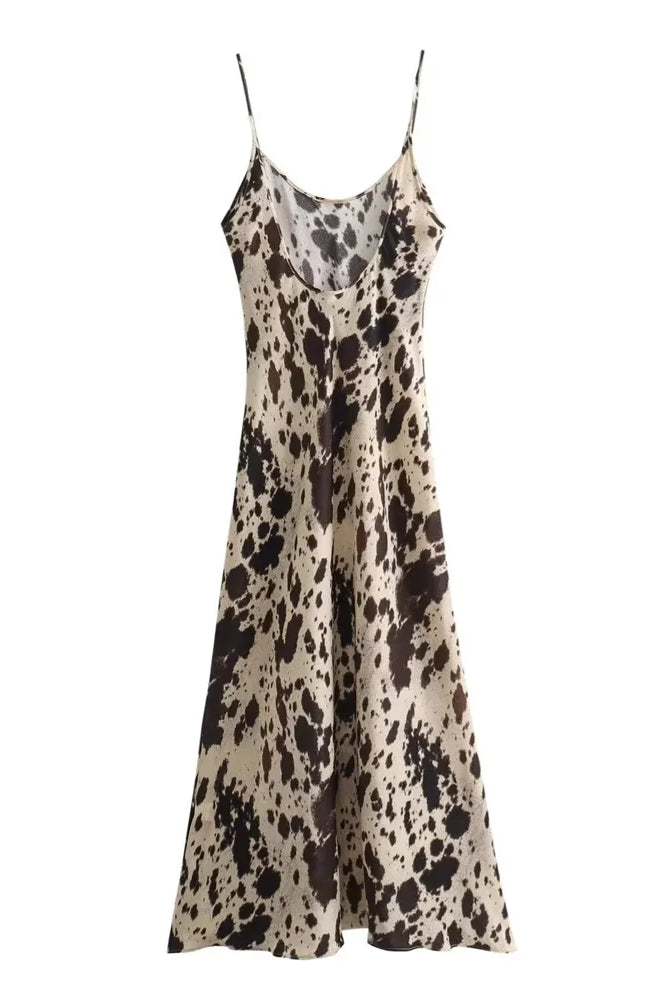 Women's Slip Dress - Silky Satin Feel - V-Neck Spaghetti Straps - Animal Print by Lumina Vancouver