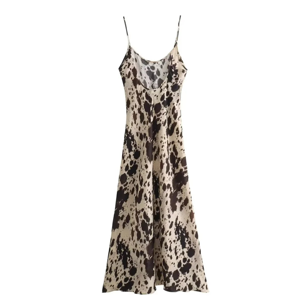 Women's Slip Dress - Silky Satin Feel - V-Neck Spaghetti Straps - Animal Print by Lumina Vancouver