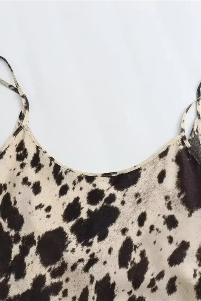 Women's Slip Dress - Silky Satin Feel - V-Neck Spaghetti Straps - Animal Print by Lumina Vancouver