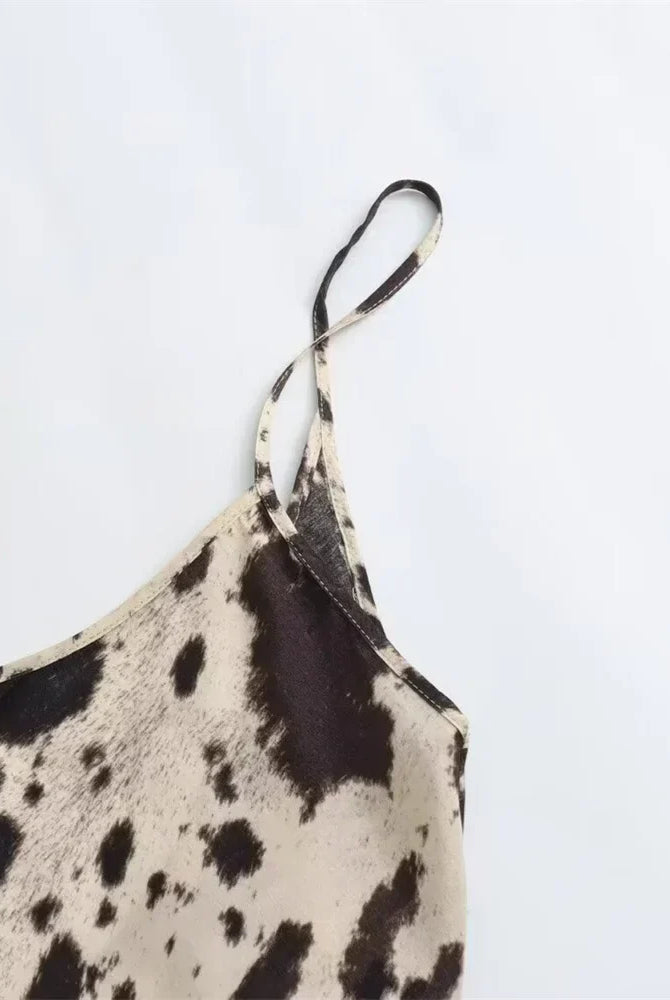 Women's Slip Dress - Silky Satin Feel - V-Neck Spaghetti Straps - Animal Print by Lumina Vancouver