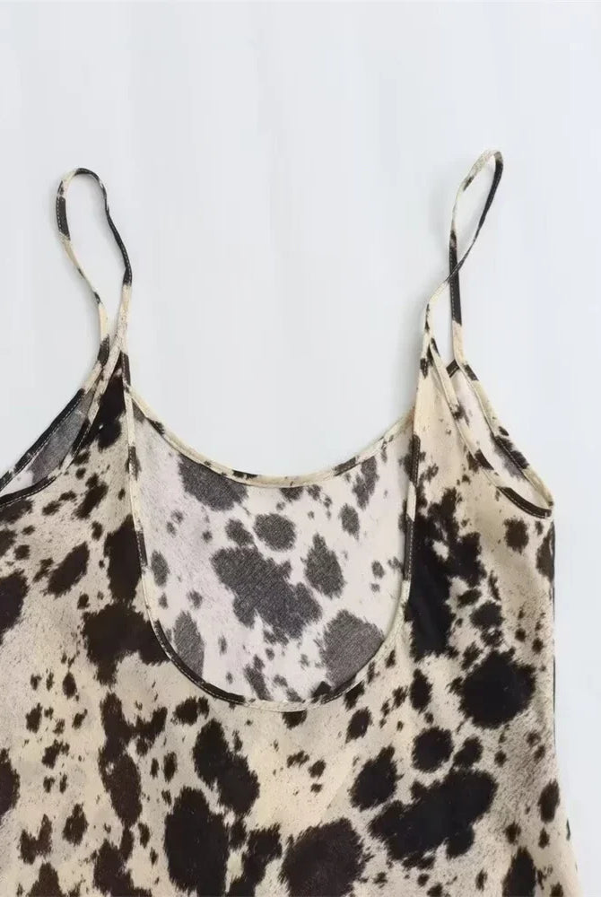 Women's Slip Dress - Silky Satin Feel - V-Neck Spaghetti Straps - Animal Print by Lumina Vancouver