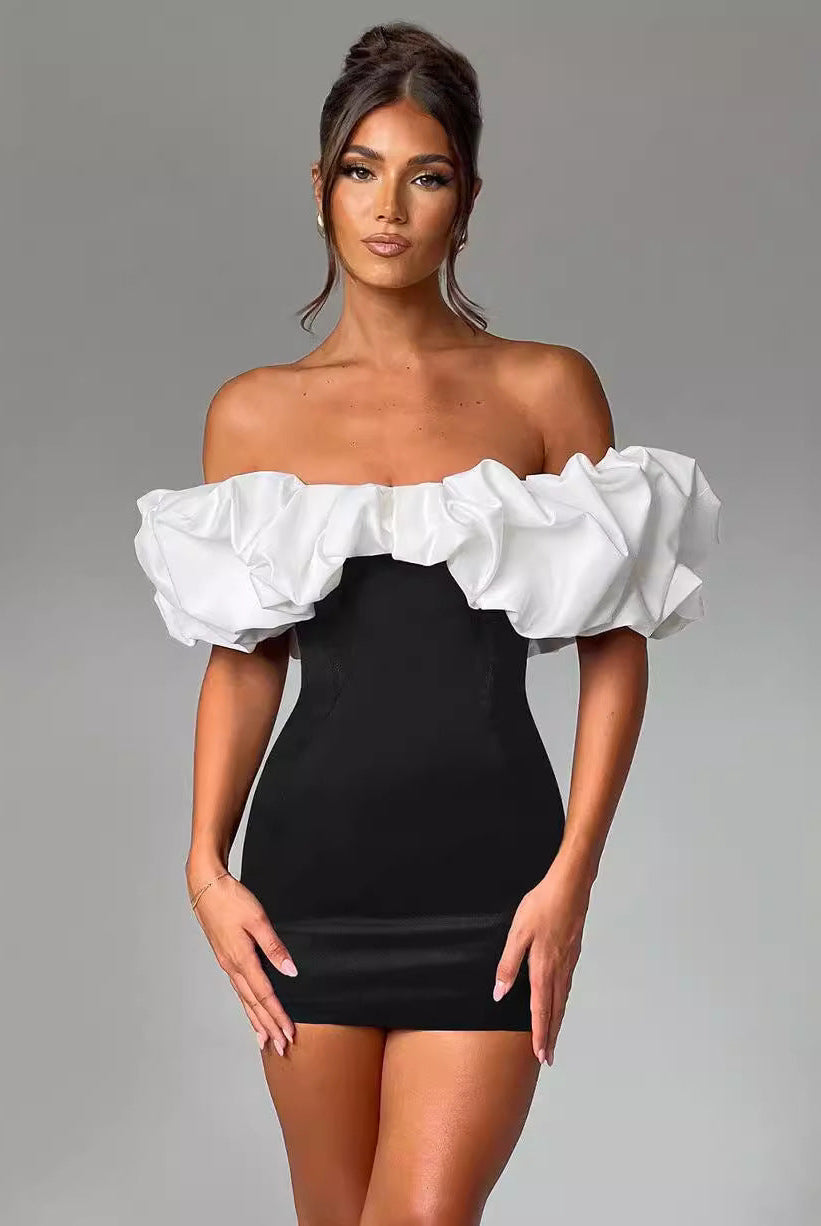 Women’s Mini Dress – Off Shoulder – Ruffled Neckline – Bodycon Slim Fit Party Wear by Lumina Vancouver