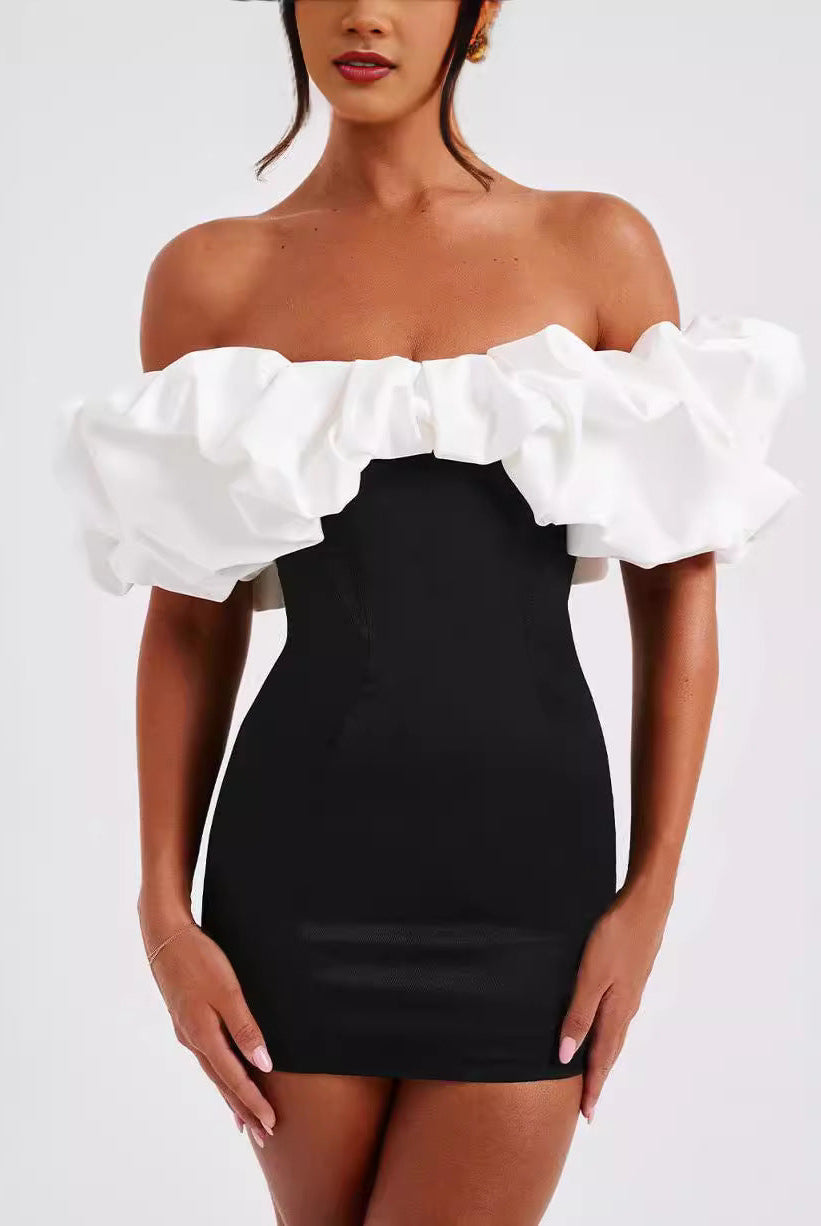 Women’s Mini Dress – Off Shoulder – Ruffled Neckline – Bodycon Slim Fit Party Wear by Lumina Vancouver