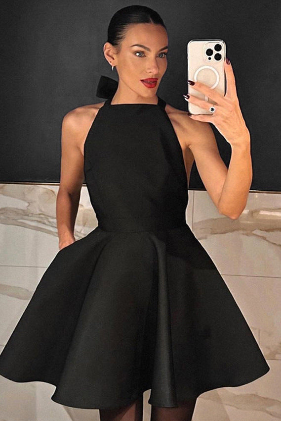 Women’s Halter Neck Dress – Backless A-Line – High Waist Fitted Cocktail Wear by Lumina Vancouver