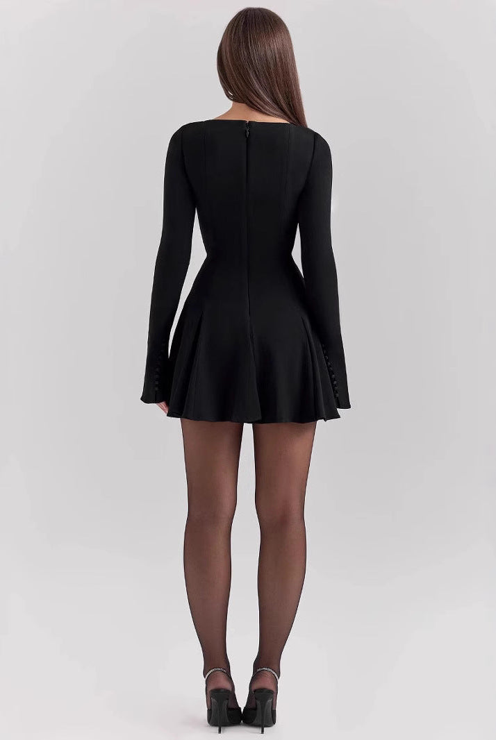 Women’s Mini Dress – Long Sleeve – Slim Fit Bodice – A-Line Silhouette – Structured Fabric by Lumina Vancouver