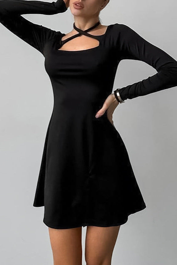 Women’s A-Line Dress – Slim Fit – Square Neck – Crisscross Strap – Long Sleeve by Lumina Vancouver