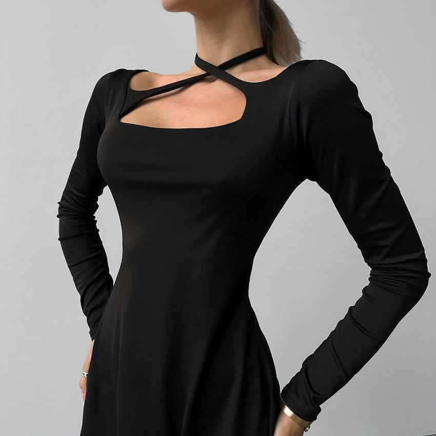 Women’s A-Line Dress – Slim Fit – Square Neck – Crisscross Strap – Long Sleeve by Lumina Vancouver
