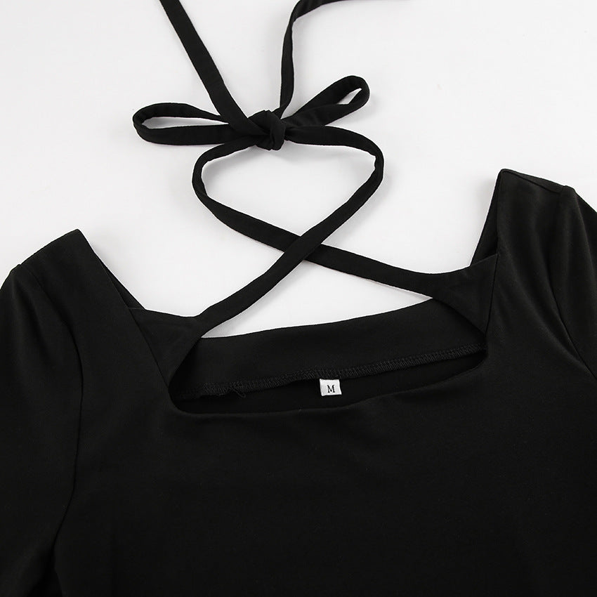 Women’s A-Line Dress – Slim Fit – Square Neck – Crisscross Strap – Long Sleeve by Lumina Vancouver