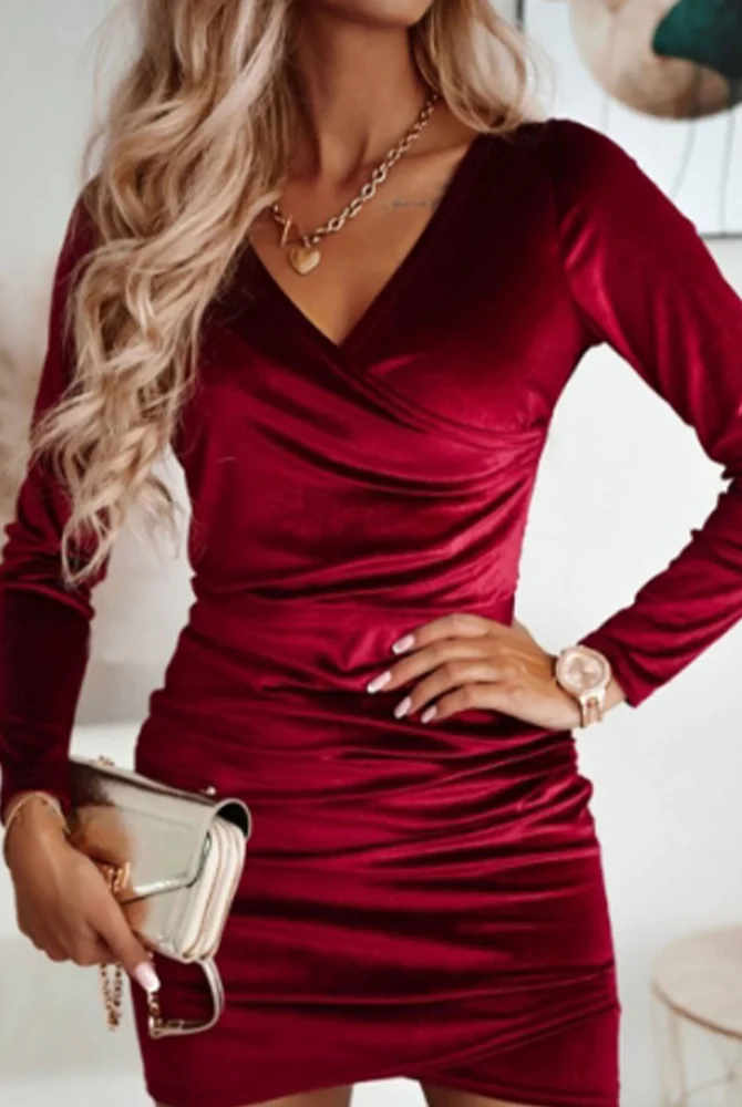 Women’s Wrap Dress - V-Neck Long Sleeve - Elegant Mini Cocktail Outfit by Lumina Vancouver