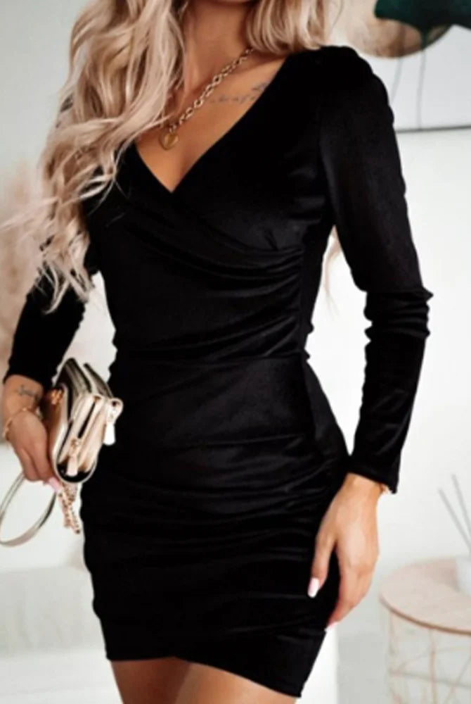 Women’s Wrap Dress - V-Neck Long Sleeve - Elegant Mini Cocktail Outfit by Lumina Vancouver