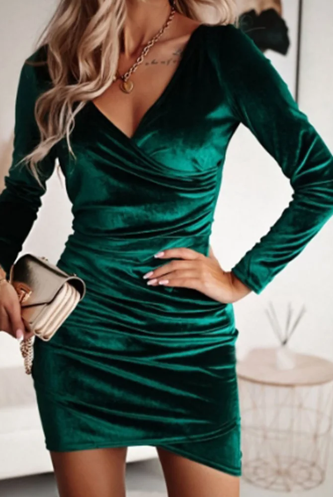 Women’s Wrap Dress - V-Neck Long Sleeve - Elegant Mini Cocktail Outfit by Lumina Vancouver