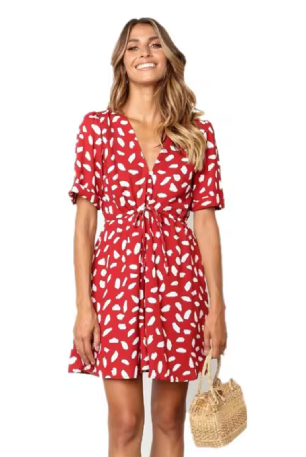 Women's Mini Dress - V-Neckline - Short Sleeve - Waist Tie - Relaxed Fit by Lumina Vancouver