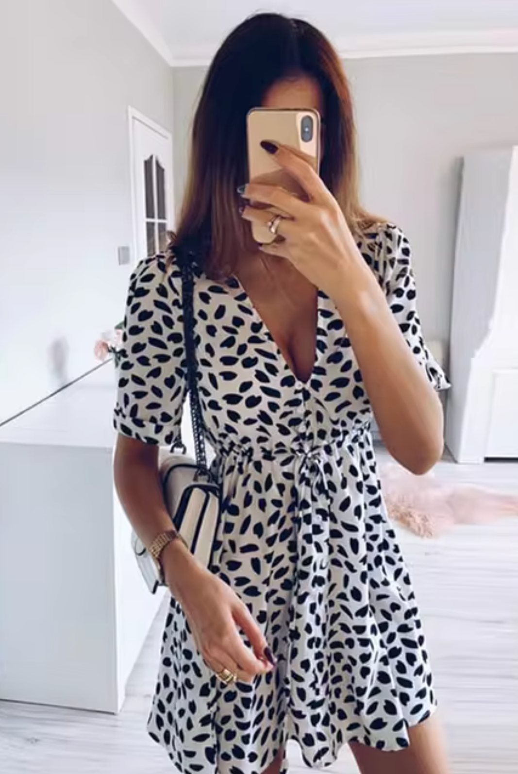 Women's Mini Dress - V-Neckline - Short Sleeve - Waist Tie - Relaxed Fit by Lumina Vancouver