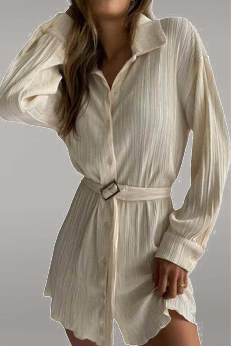 Women's Pleated Mini Shirt Dress - Button Down - Long Sleeve - Belted Waist by Lumina Vancouver