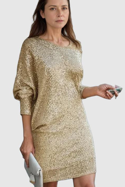 Women's Sequin Dress - Knee-Length - Long Sleeve - Round Neck - Elegant Party Wear by Lumina Vancouver