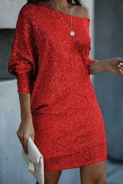 Women's Sequin Dress - Knee-Length - Long Sleeve - Round Neck - Elegant Party Wear by Lumina Vancouver
