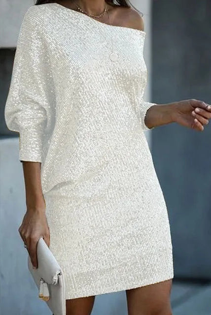 Women's Sequin Dress - Knee-Length - Long Sleeve - Round Neck - Elegant Party Wear by Lumina Vancouver