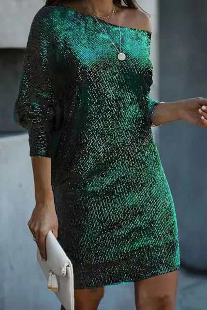 Women's Sequin Dress - Knee-Length - Long Sleeve - Round Neck - Elegant Party Wear by Lumina Vancouver
