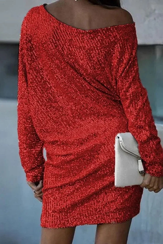 Women's Sequin Dress - Knee-Length - Long Sleeve - Round Neck - Elegant Party Wear by Lumina Vancouver