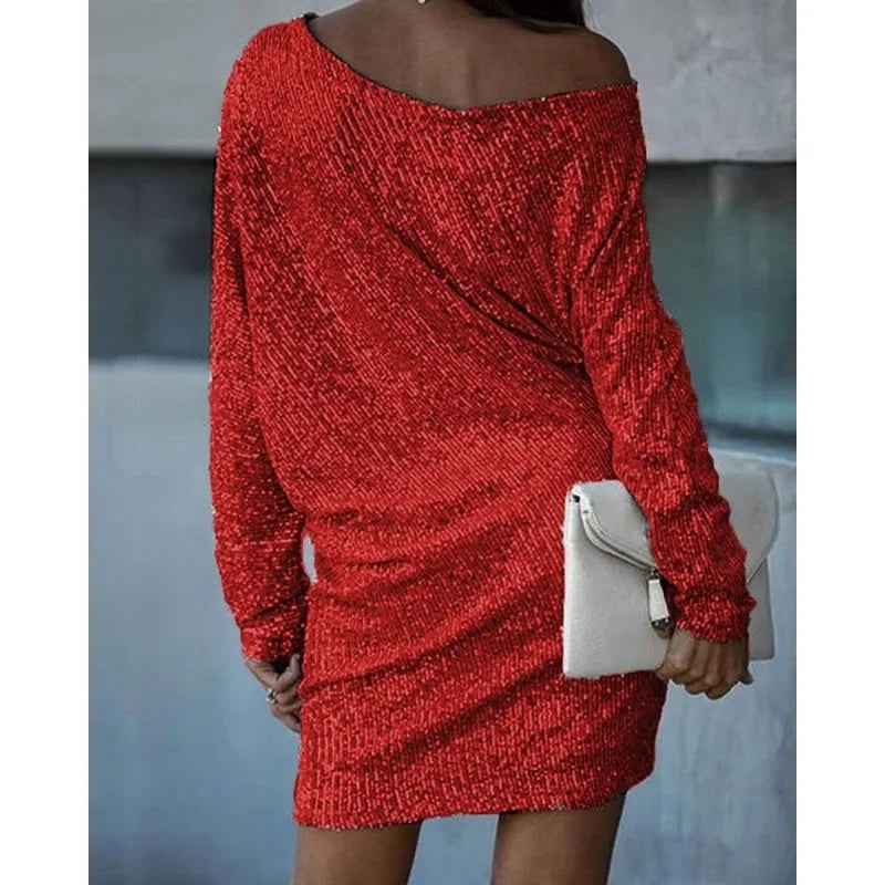 Women's Sequin Dress - Knee-Length - Long Sleeve - Round Neck - Elegant Party Wear by Lumina Vancouver