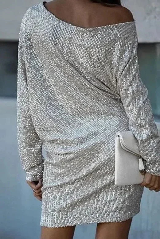 Women's Sequin Dress - Knee-Length - Long Sleeve - Round Neck - Elegant Party Wear by Lumina Vancouver