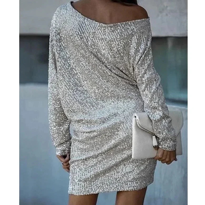 Women's Sequin Dress - Knee-Length - Long Sleeve - Round Neck - Elegant Party Wear by Lumina Vancouver