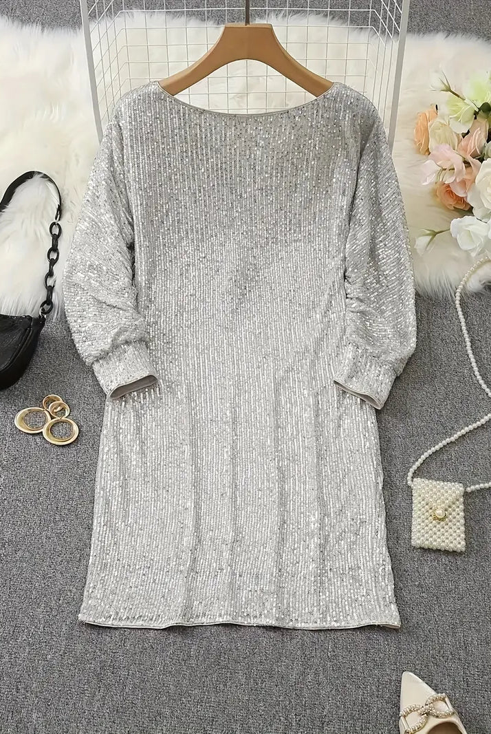 Women's Sequin Dress - Knee-Length - Long Sleeve - Round Neck - Elegant Party Wear by Lumina Vancouver