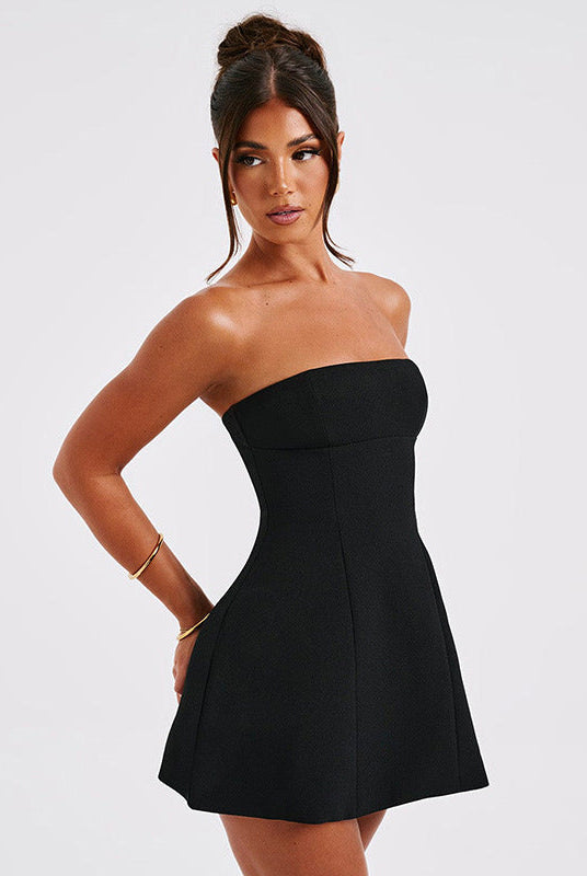 Women's Strapless Mini Dress - Fitted Bodice - Flared A-Line Silhouette by Lumina Vancouver