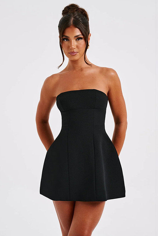 Women's Strapless Mini Dress - Fitted Bodice - Flared A-Line Silhouette by Lumina Vancouver