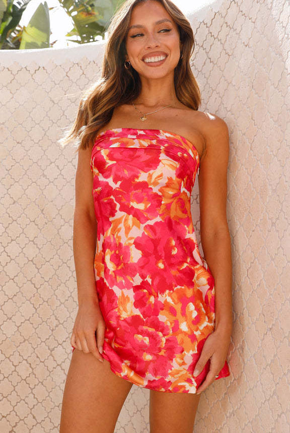Women’s Mini Dress – Strapless Slim Fit – Floral Print – Lightweight Fabric by Lumina Vancouver