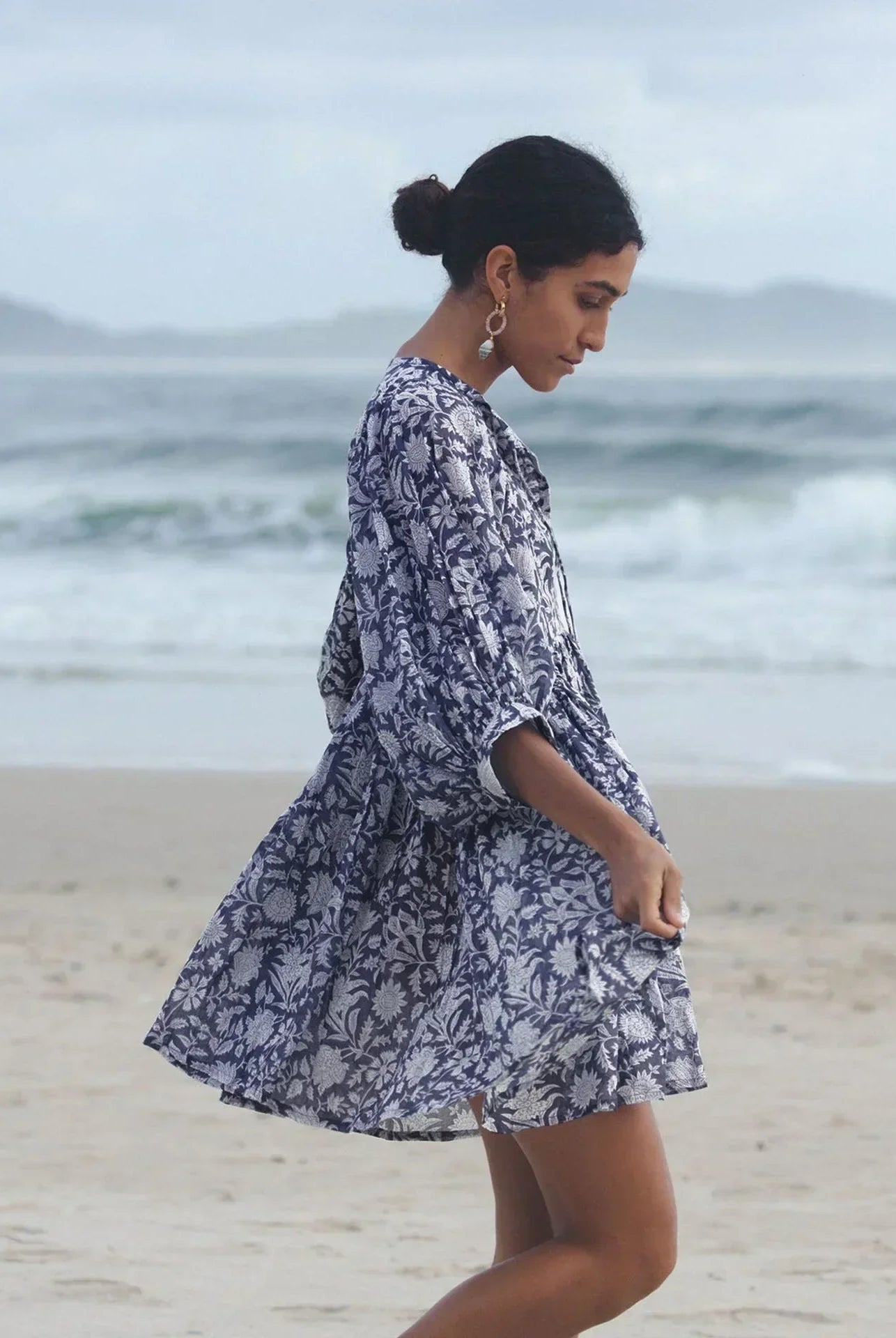 Women's Dress - Flowy Bohemian Style - Three-Quarter Sleeve - Floral Print Casual Wear by Lumina Vancouver