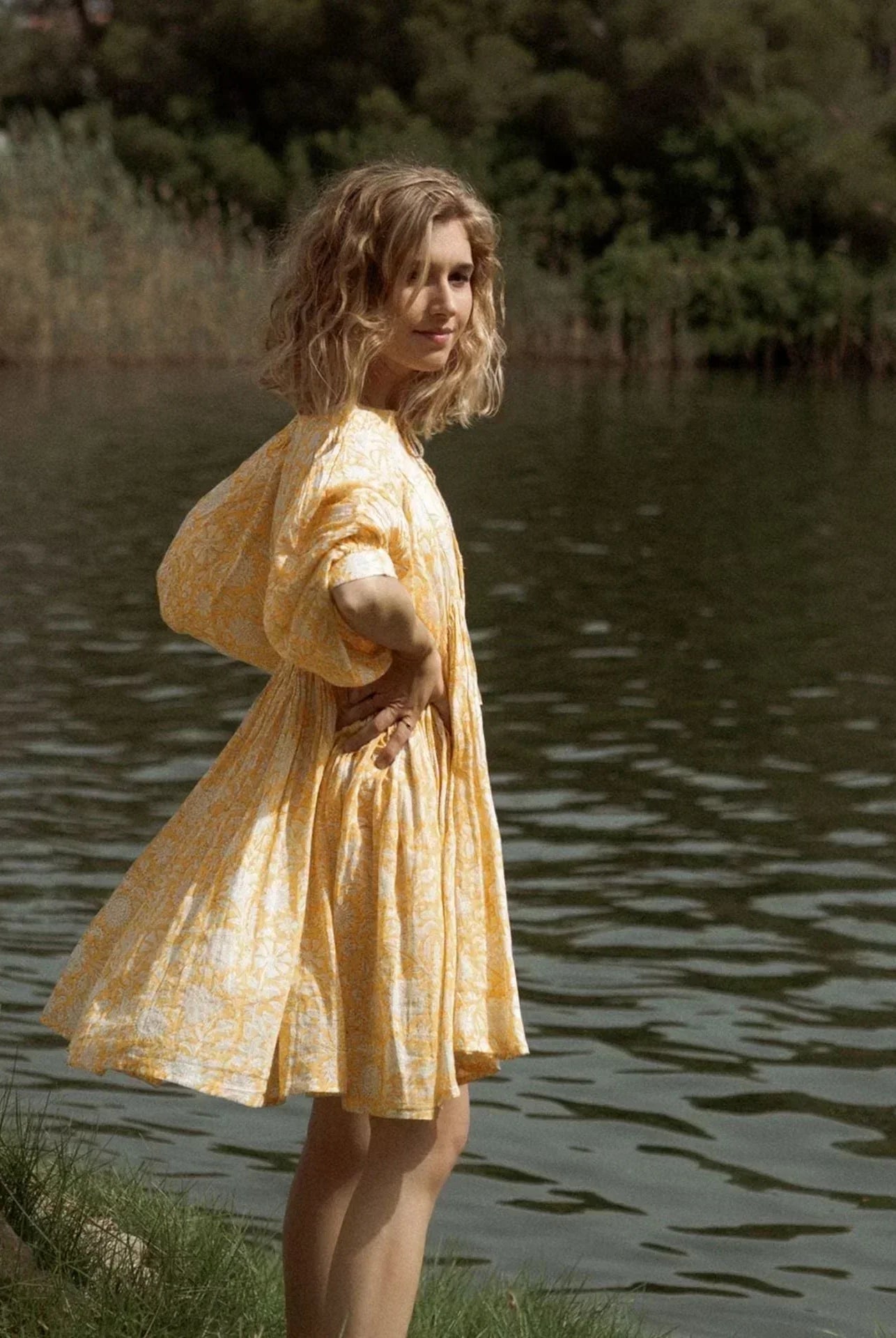 Women's Dress - Flowy Bohemian Style - Three-Quarter Sleeve - Floral Print Casual Wear by Lumina Vancouver