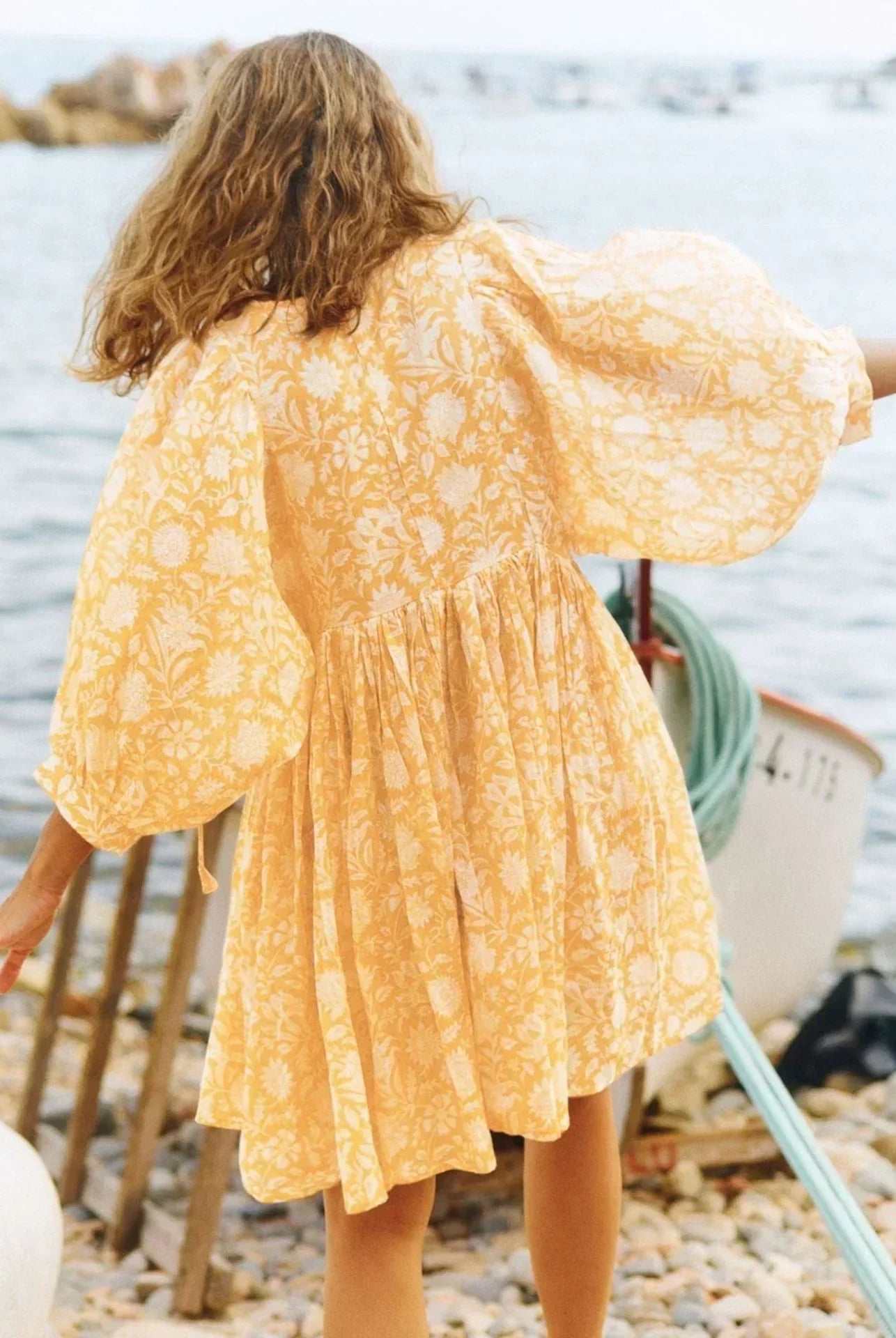 Women's Dress - Flowy Bohemian Style - Three-Quarter Sleeve - Floral Print Casual Wear by Lumina Vancouver