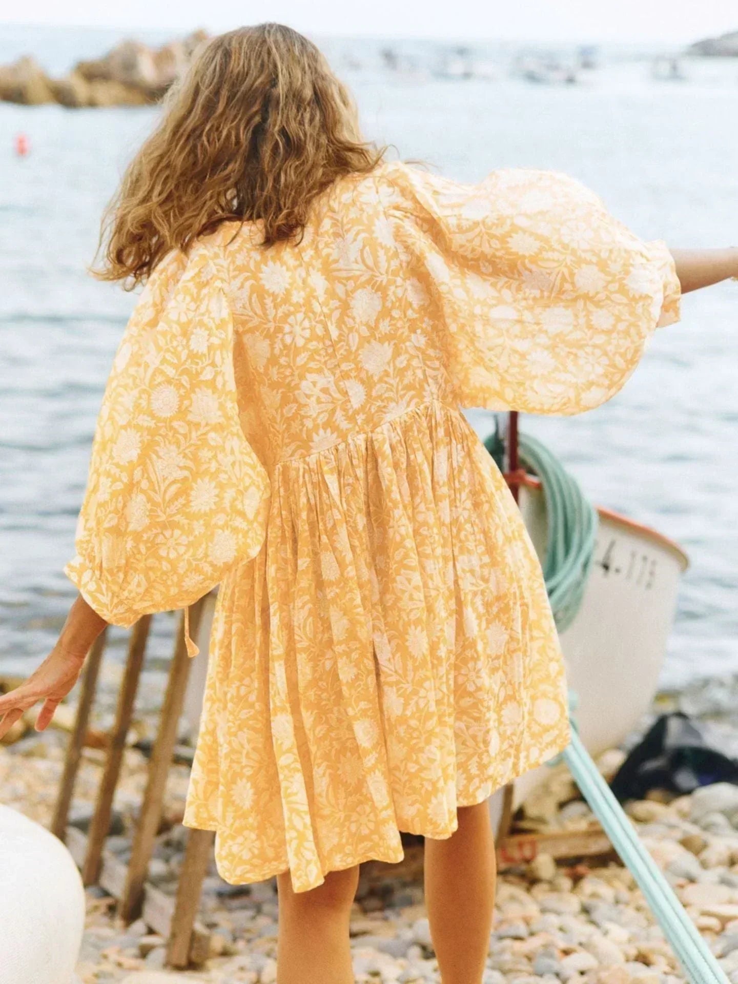 Women's Dress - Flowy Bohemian Style - Three-Quarter Sleeve - Floral Print Casual Wear by Lumina Vancouver