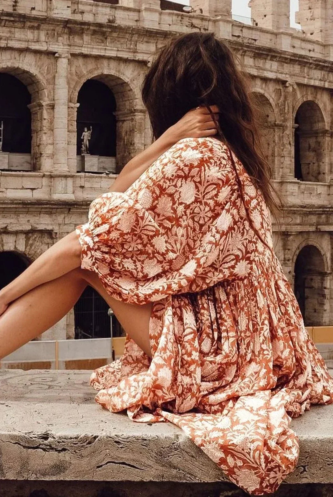 Women's Dress - Flowy Bohemian Style - Three-Quarter Sleeve - Floral Print Casual Wear by Lumina Vancouver